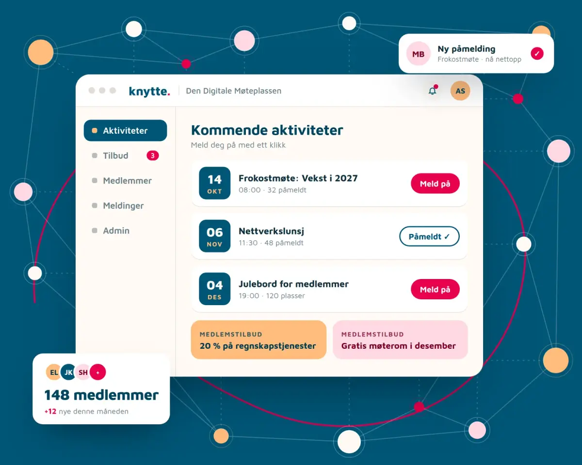 Illustrasjon av Den Digitale Møteplassen: Knyttes medlemsportal med aktiviteter, påmelding og medlemstilbud